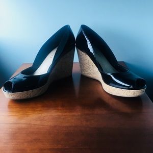 Via Spiga peep toe black wedges